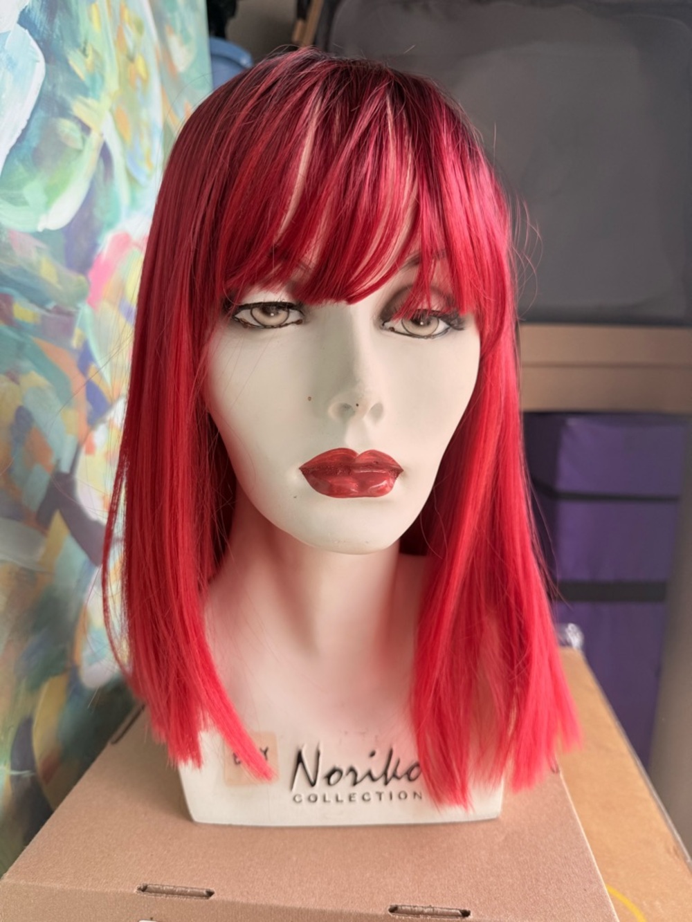 Bold Red Straight Wig with Bangs -